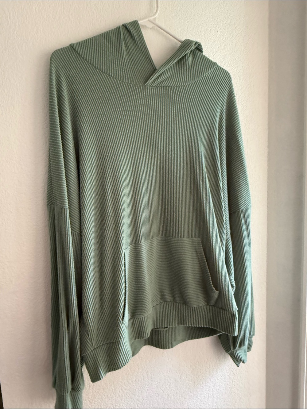 Pink Lily Light Sage Ribbed Hoodie